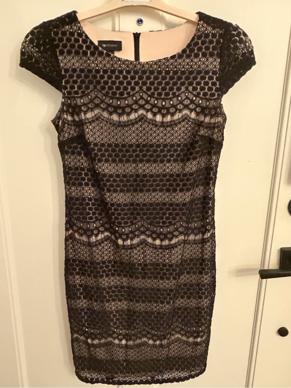 AB Studio Black Lace Mini Dress with Nude Lining